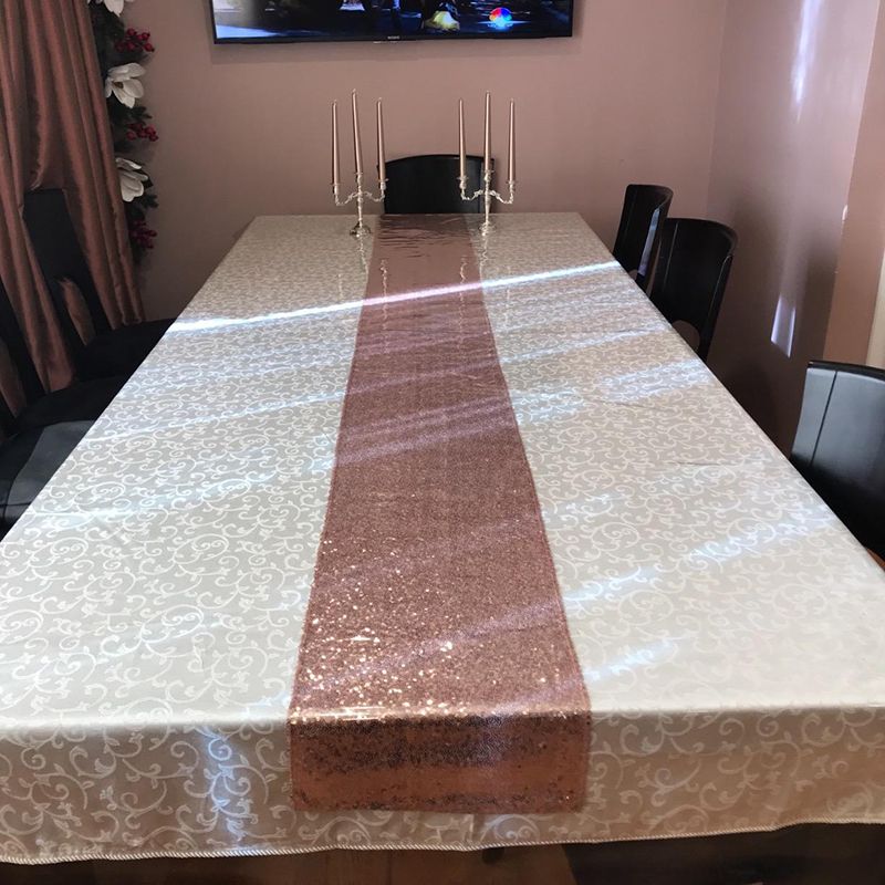 Sequin Table Runner 30x300cm Shiny Exquisite Decorative 3mm Sequins Table Runner for Parties Banquets Rose V1294-YM3118220253611-0421