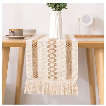 Table Runner Cotton Linen Splicing Wedding Party Table Runner with Tassels Wedding Party Decoration 30x180cm V1294-YM3118220254511-0421
