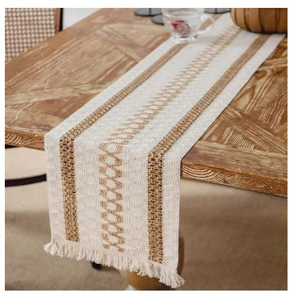 Table Runner Cotton Linen Splicing Wedding Party Table Runner with Tassels Wedding Party Decoration 30x180cm V1294-YM3118220254511-0421