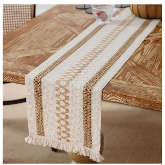 Table Runner Cotton Linen Splicing Wedding Party Table Runner with Tassels Wedding Party Decoration 30x180cm V1294-YM3118220254511-0421