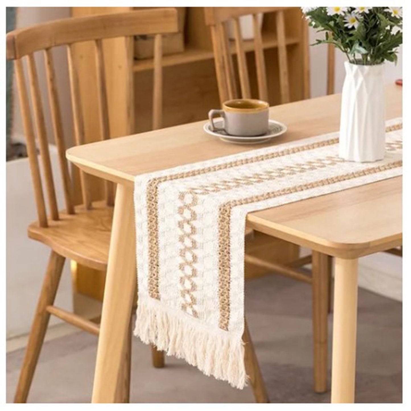Table Runner Cotton Linen Splicing Wedding Party Table Runner with Tassels Wedding Party Decoration 30x180cm V1294-YM3118220254511-0421