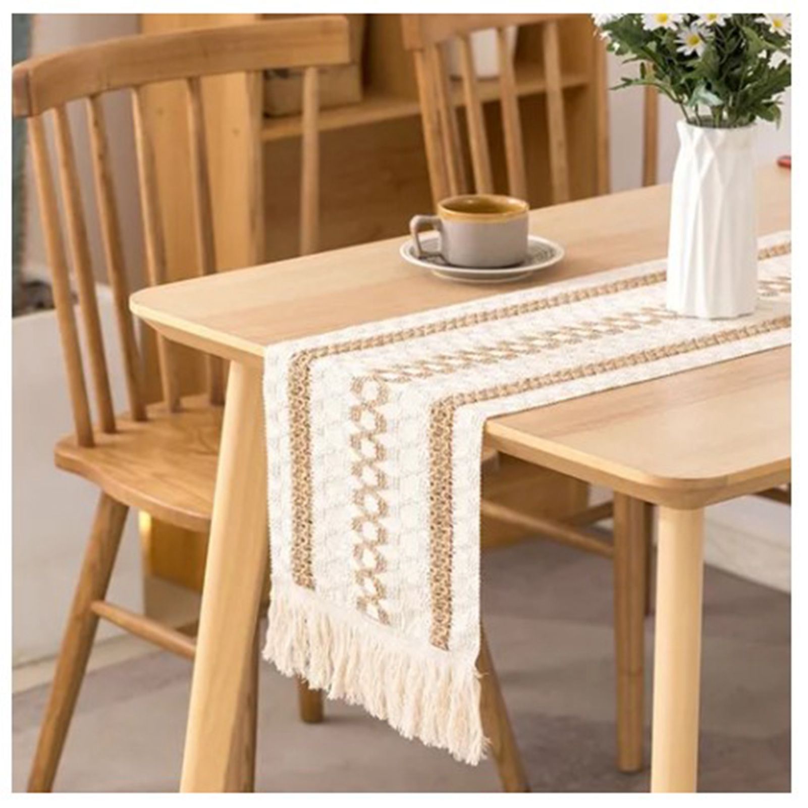 Table Runner Cotton Linen Splicing Wedding Party Table Runner with Tassels Wedding Party Decoration 30x180cm V1294-YM3118220254511-0421