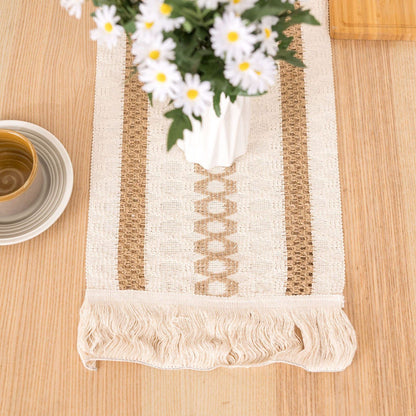 Table Runner Cotton Linen Splicing Wedding Party Table Runner with Tassels Wedding Party Decoration 30x180cm V1294-YM3118220254511-0421