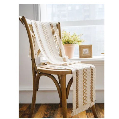 Table Runner Cotton Linen Splicing Wedding Party Table Runner with Tassels Wedding Party Decoration 30x180cm V1294-YM3118220254511-0421