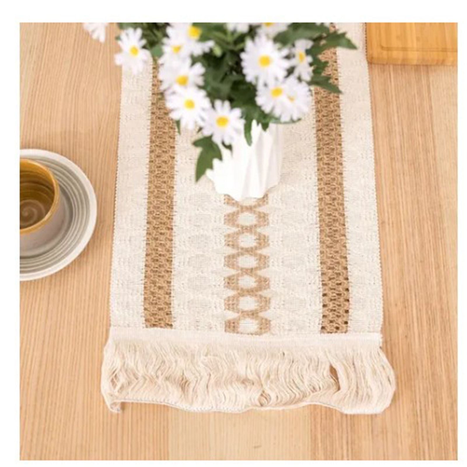 Table Runner Cotton Linen Splicing Wedding Party Table Runner with Tassels Wedding Party Decoration 30x180cm V1294-YM3118220254511-0421