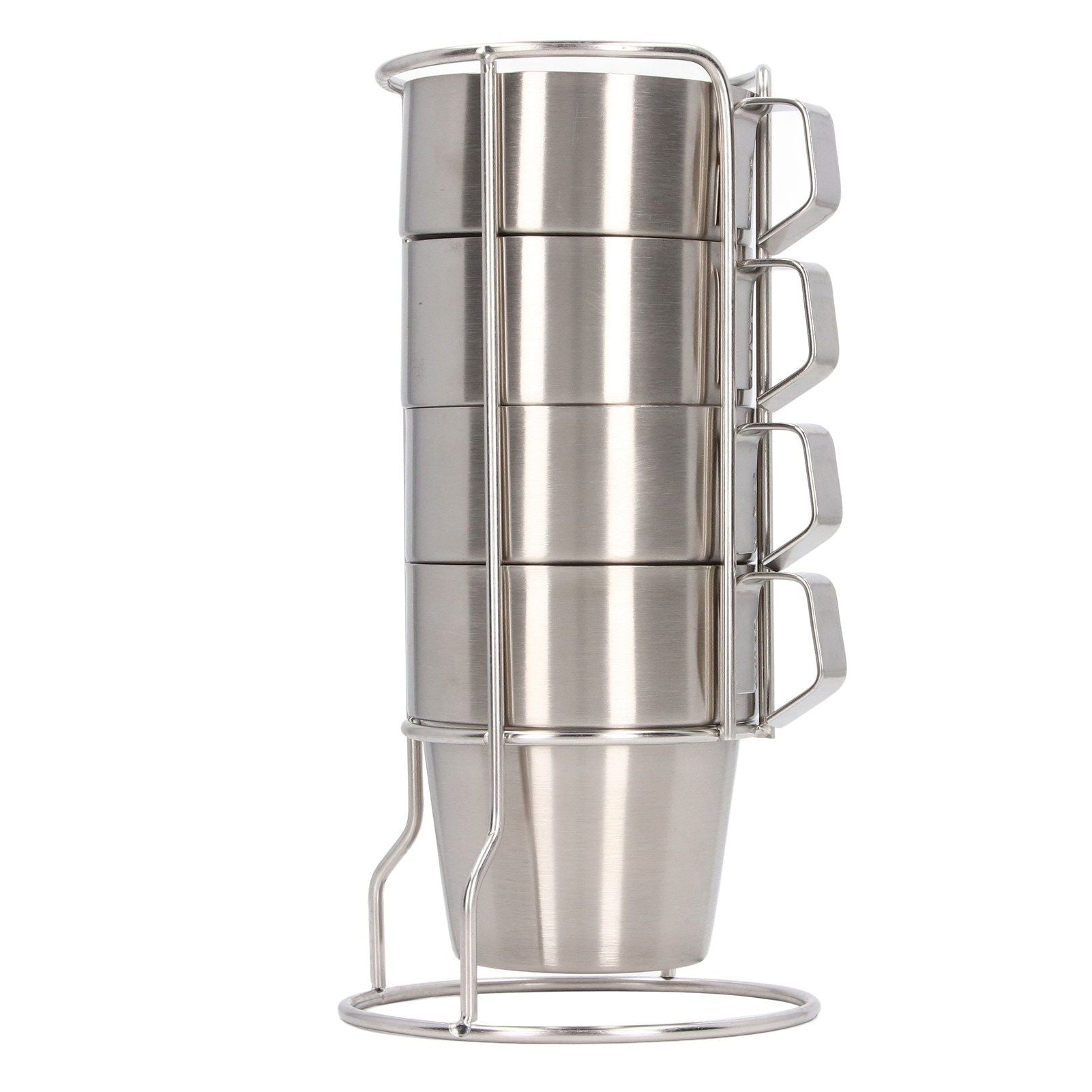 Stainless Steel Camping Cup Set of 4 Double Layer Coffee Mugs with Stand Holder Stackable Outdoor Cups for V1294-YM3118220254711-0421