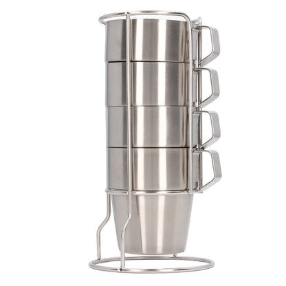 Stainless Steel Camping Cup Set of 4 Double Layer Coffee Mugs with Stand Holder Stackable Outdoor Cups for V1294-YM3118220254711-0421