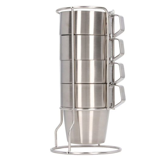 Stainless Steel Camping Cup Set of 4 Double Layer Coffee Mugs with Stand Holder Stackable Outdoor Cups for V1294-YM3118220254711-0421