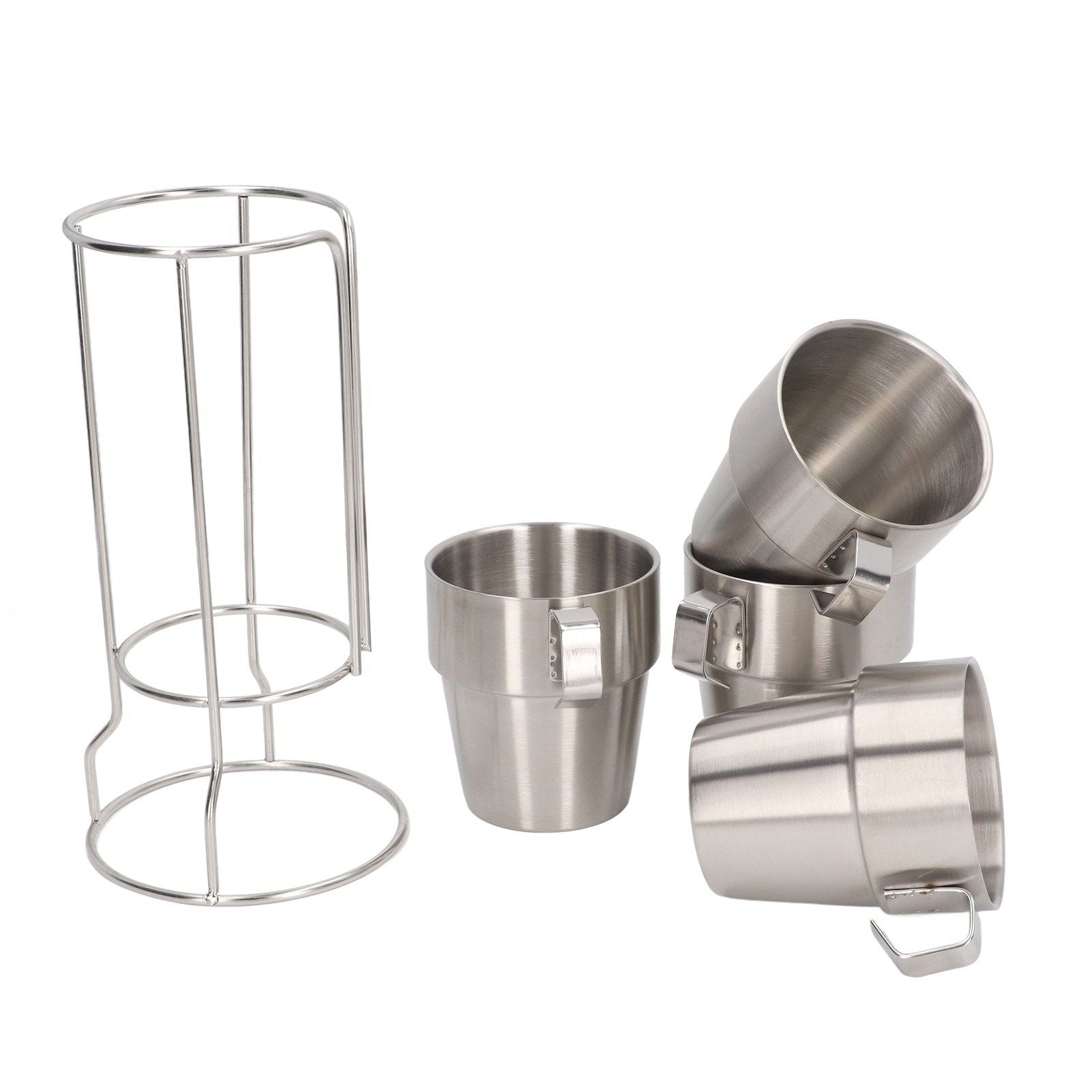 Stainless Steel Camping Cup Set of 4 Double Layer Coffee Mugs with Stand Holder Stackable Outdoor Cups for V1294-YM3118220254711-0421