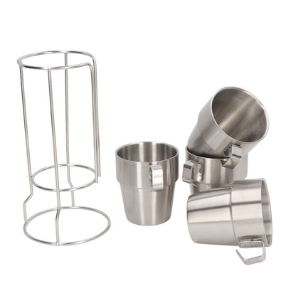 Stainless Steel Camping Cup Set of 4 Double Layer Coffee Mugs with Stand Holder Stackable Outdoor Cups for V1294-YM3118220254711-0421