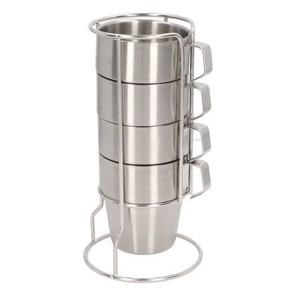 Stainless Steel Camping Cup Set of 4 Double Layer Coffee Mugs with Stand Holder Stackable Outdoor Cups for V1294-YM3118220254711-0421