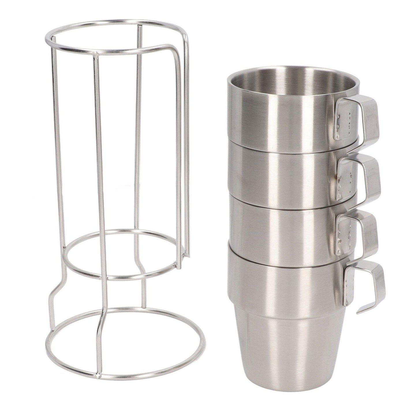 Stainless Steel Camping Cup Set of 4 Double Layer Coffee Mugs with Stand Holder Stackable Outdoor Cups for V1294-YM3118220254711-0421