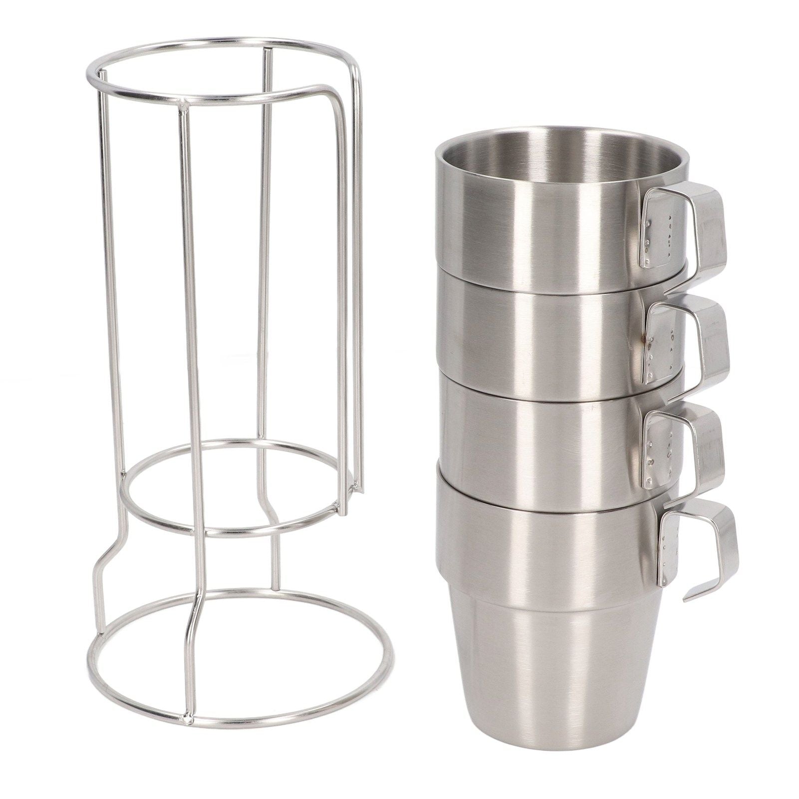 Stainless Steel Camping Cup Set of 4 Double Layer Coffee Mugs with Stand Holder Stackable Outdoor Cups for V1294-YM3118220254711-0421
