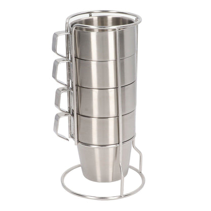 Stainless Steel Camping Cup Set of 4 Double Layer Coffee Mugs with Stand Holder Stackable Outdoor Cups for V1294-YM3118220254711-0421