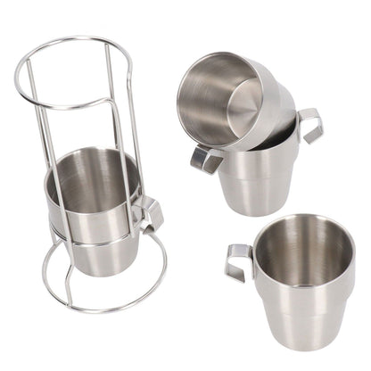 Stainless Steel Camping Cup Set of 4 Double Layer Coffee Mugs with Stand Holder Stackable Outdoor Cups for V1294-YM3118220254711-0421