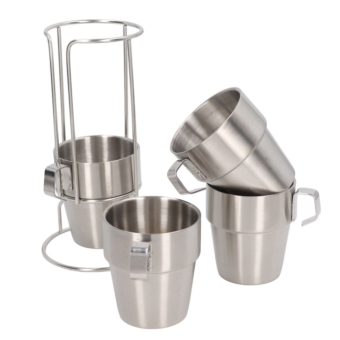 Stainless Steel Camping Cup Set of 4 Double Layer Coffee Mugs with Stand Holder Stackable Outdoor Cups for V1294-YM3118220254711-0421