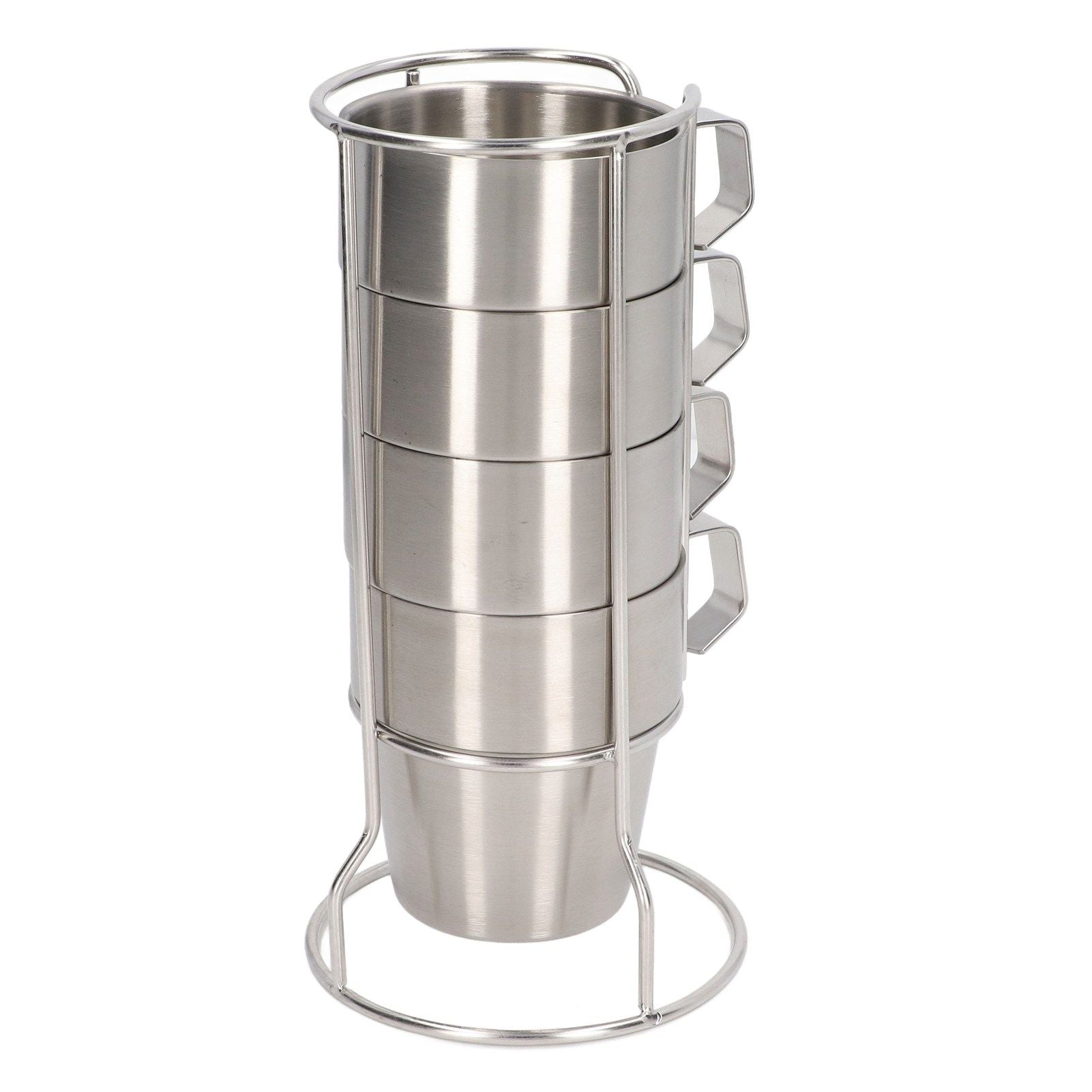 Stainless Steel Camping Cup Set of 4 Double Layer Coffee Mugs with Stand Holder Stackable Outdoor Cups for V1294-YM3118220254711-0421