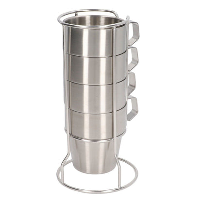 Stainless Steel Camping Cup Set of 4 Double Layer Coffee Mugs with Stand Holder Stackable Outdoor Cups for V1294-YM3118220254711-0421