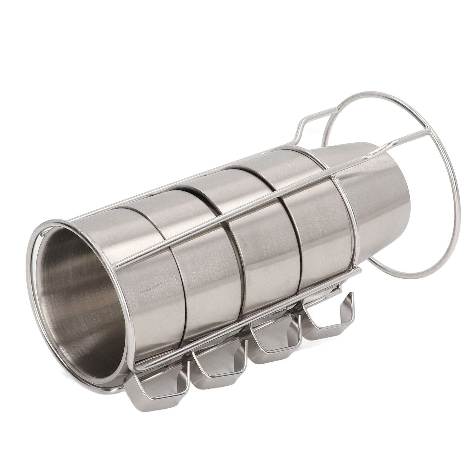 Stainless Steel Camping Cup Set of 4 Double Layer Coffee Mugs with Stand Holder Stackable Outdoor Cups for V1294-YM3118220254711-0421