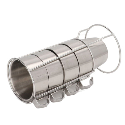 Stainless Steel Camping Cup Set of 4 Double Layer Coffee Mugs with Stand Holder Stackable Outdoor Cups for V1294-YM3118220254711-0421