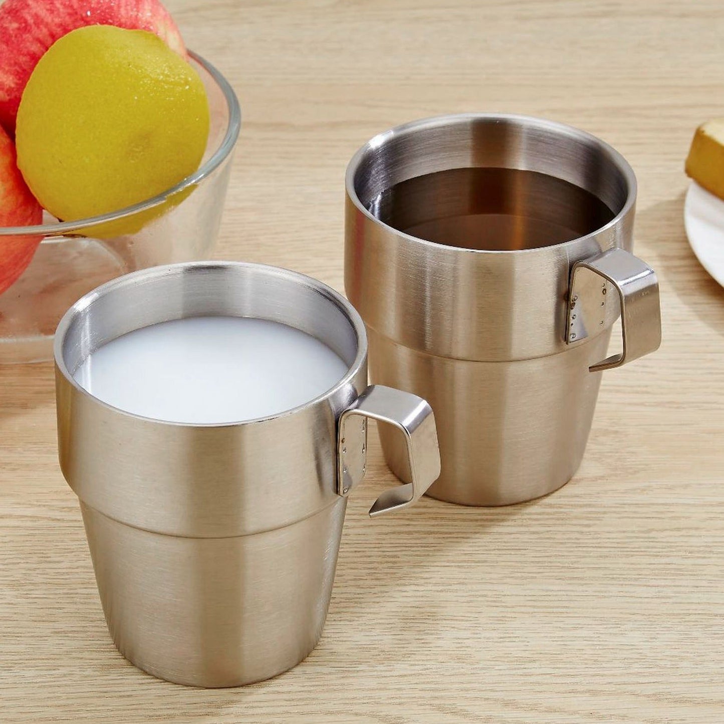 Stainless Steel Camping Cup Set of 4 Double Layer Coffee Mugs with Stand Holder Stackable Outdoor Cups for V1294-YM3118220254711-0421