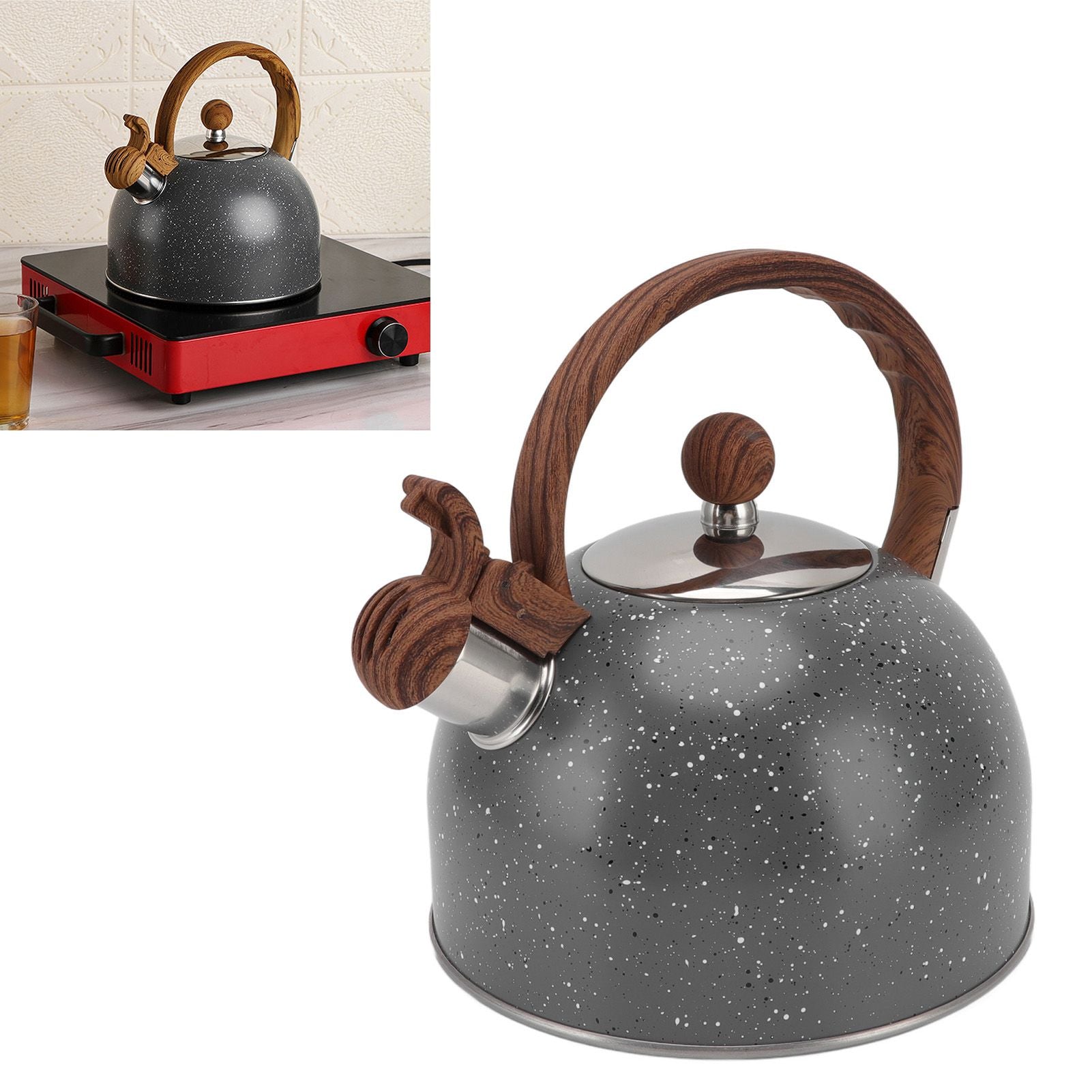 Whistling Kettle 2.5L Capacity Stainless Steel Stovetop Teapot for Water Boiling Grey V1294-YM3118220255011-0421