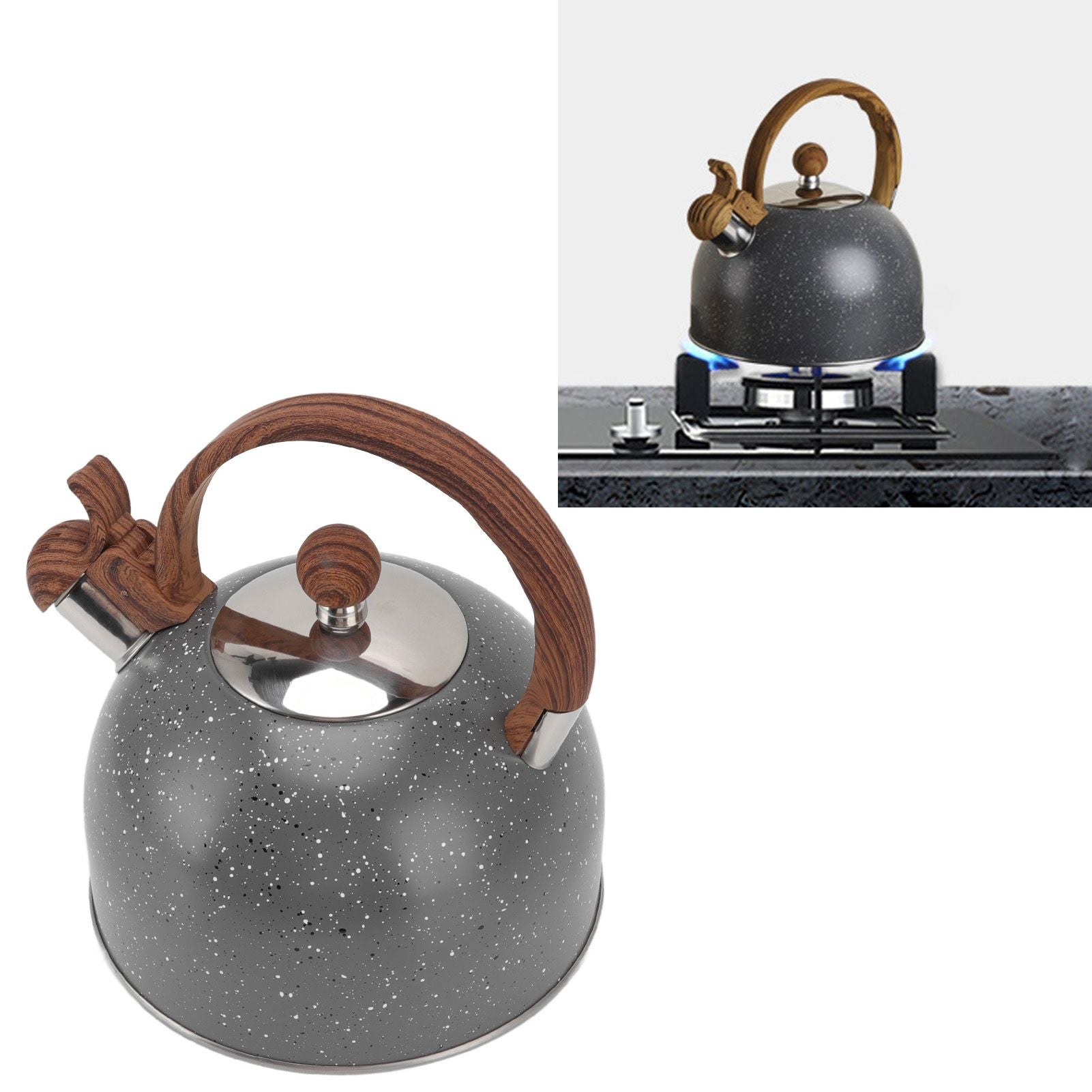 Whistling Kettle 2.5L Capacity Stainless Steel Stovetop Teapot for Water Boiling Grey V1294-YM3118220255011-0421