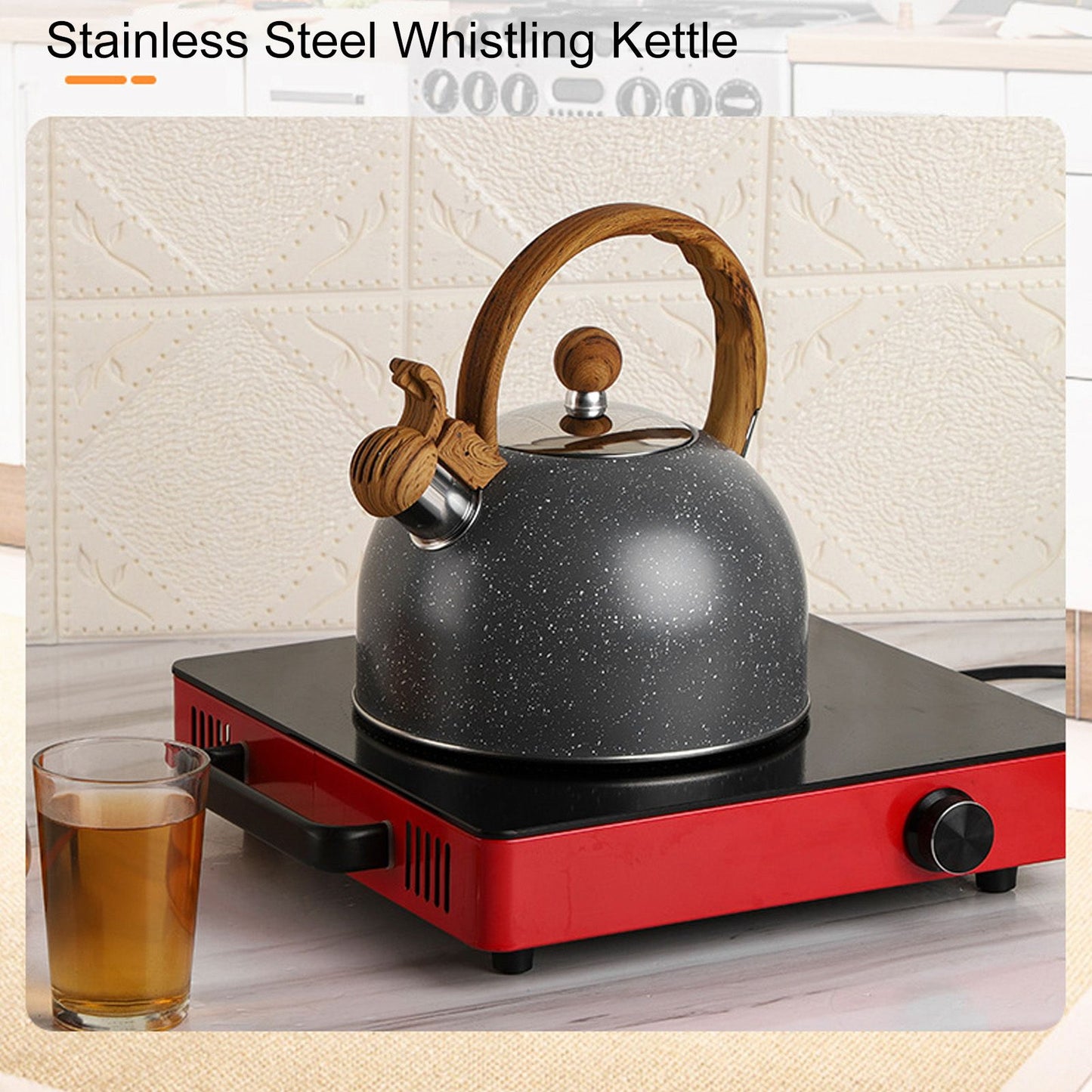 Whistling Kettle 2.5L Capacity Stainless Steel Stovetop Teapot for Water Boiling Grey V1294-YM3118220255011-0421