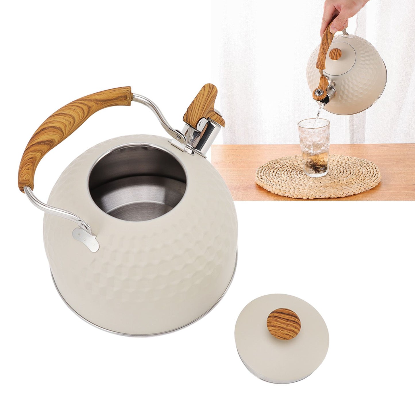 Whistling Kettle 2.5L Stainless Steel Efficient Uniform Heating Stovetop Whistling Tea Pot with Heat V1294-YM3118220255111-0421