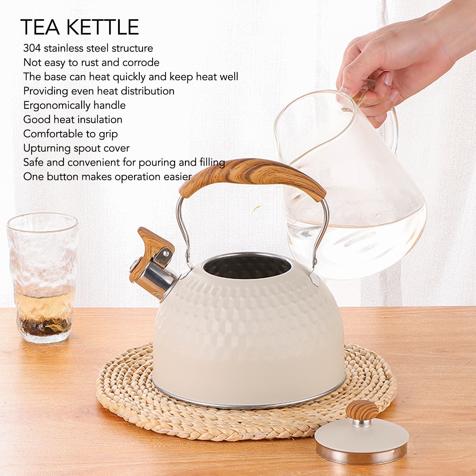 Whistling Kettle 2.5L Stainless Steel Efficient Uniform Heating Stovetop Whistling Tea Pot with Heat V1294-YM3118220255111-0421