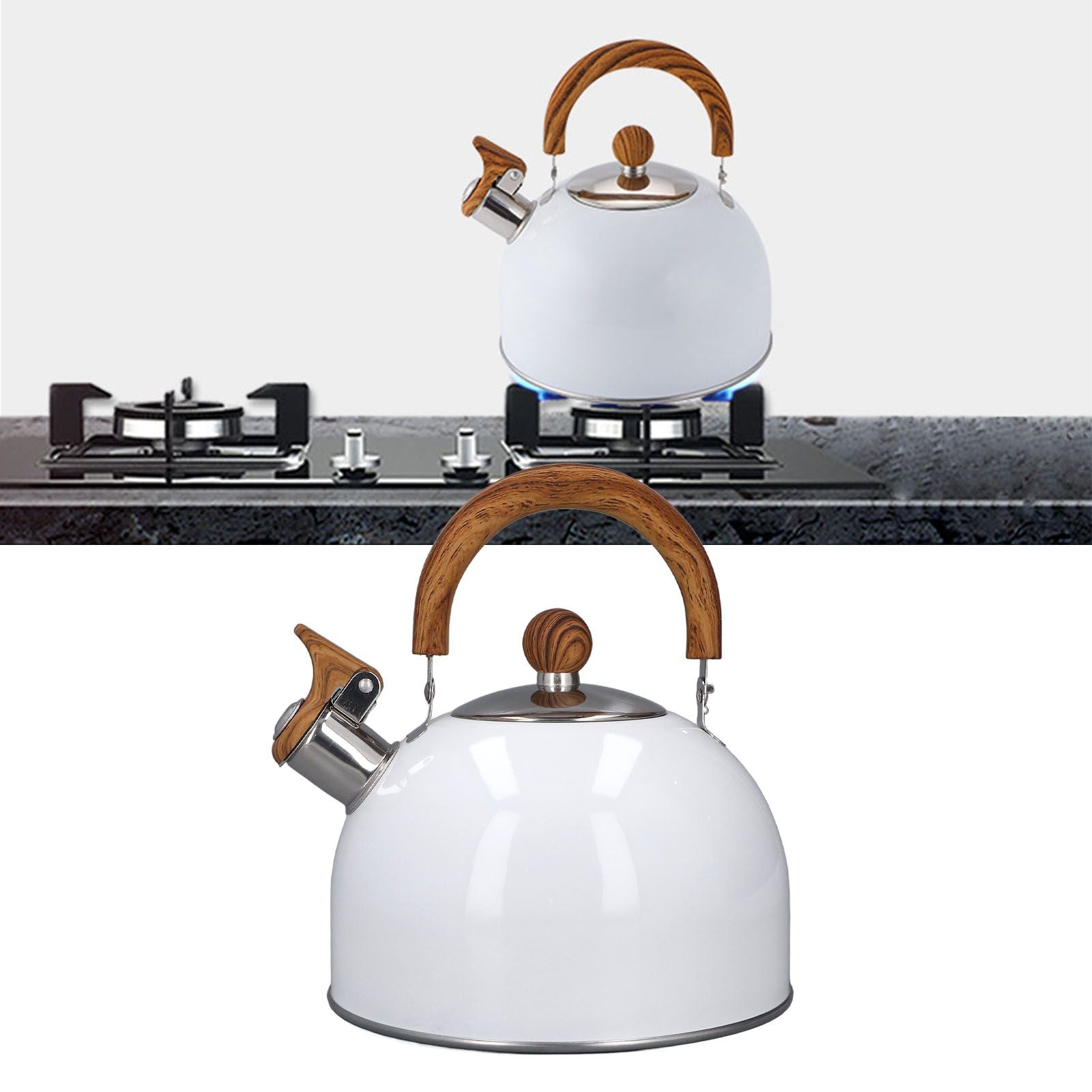 Whistling Kettle 2.5L Capacity White 304 Stainless Steel Fast Heating Ergonomic Handle Home Whistling Kettle V1294-YM3118220255611-0421