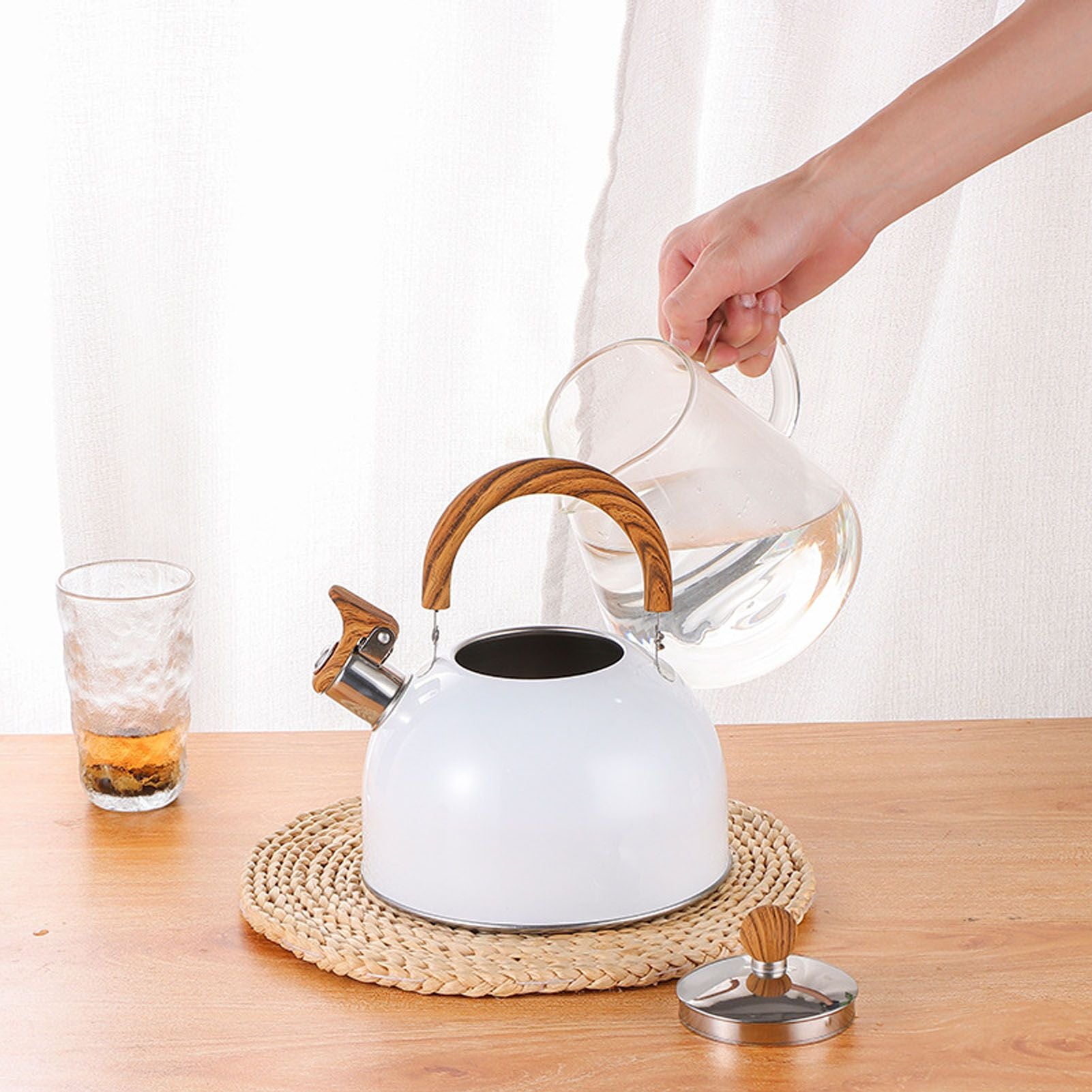Whistling Kettle 2.5L Capacity White 304 Stainless Steel Fast Heating Ergonomic Handle Home Whistling Kettle V1294-YM3118220255611-0421