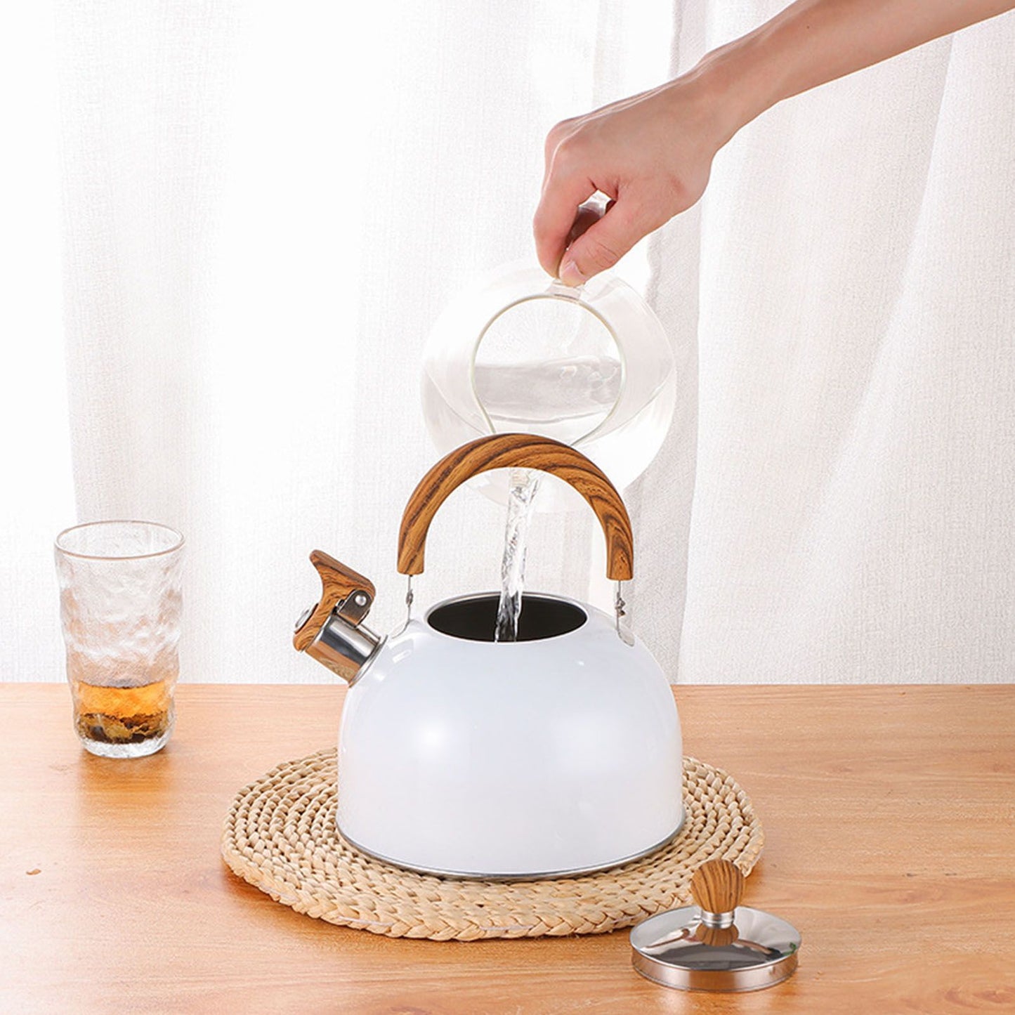 Whistling Kettle 2.5L Capacity White 304 Stainless Steel Fast Heating Ergonomic Handle Home Whistling Kettle V1294-YM3118220255611-0421