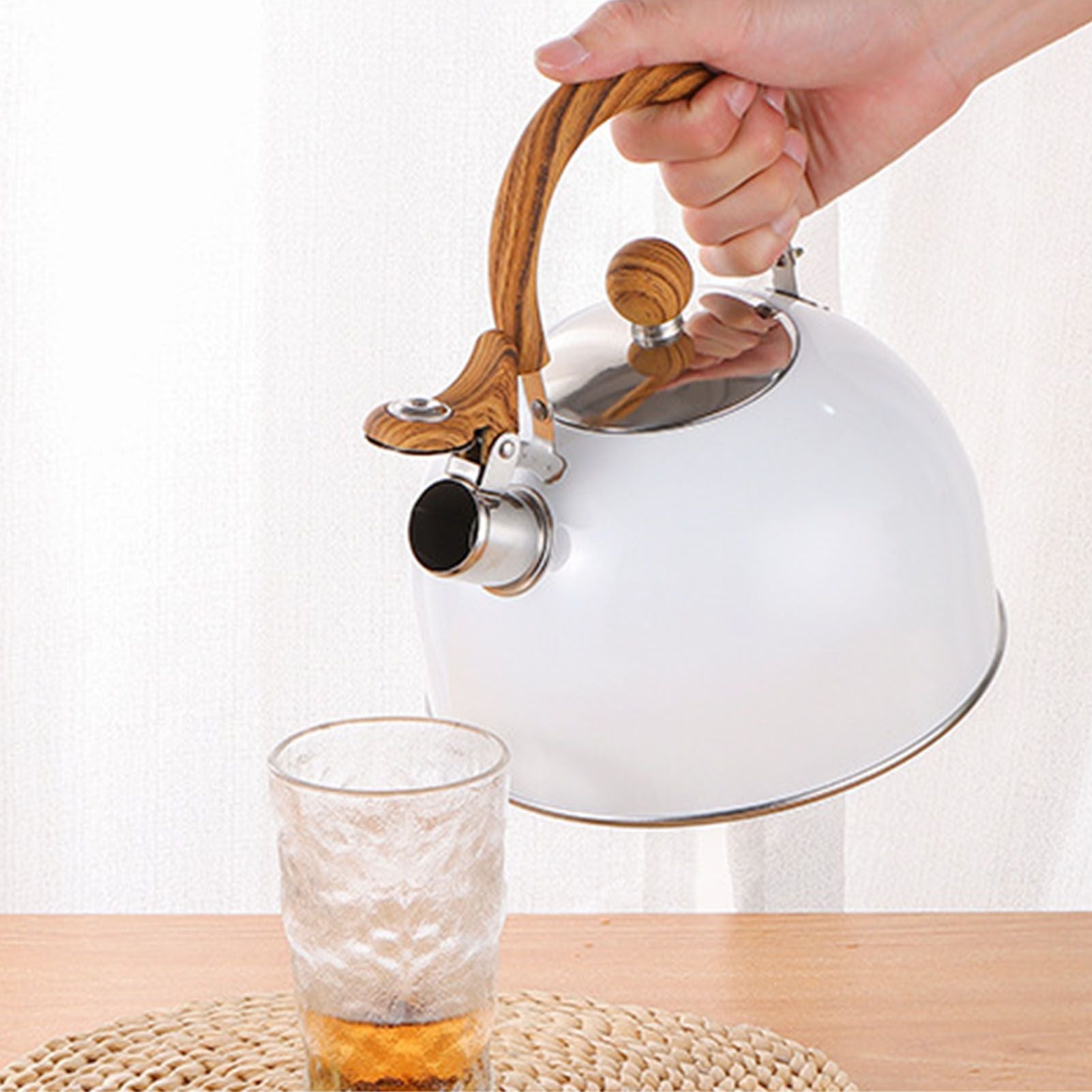Whistling Kettle 2.5L Capacity White 304 Stainless Steel Fast Heating Ergonomic Handle Home Whistling Kettle V1294-YM3118220255611-0421