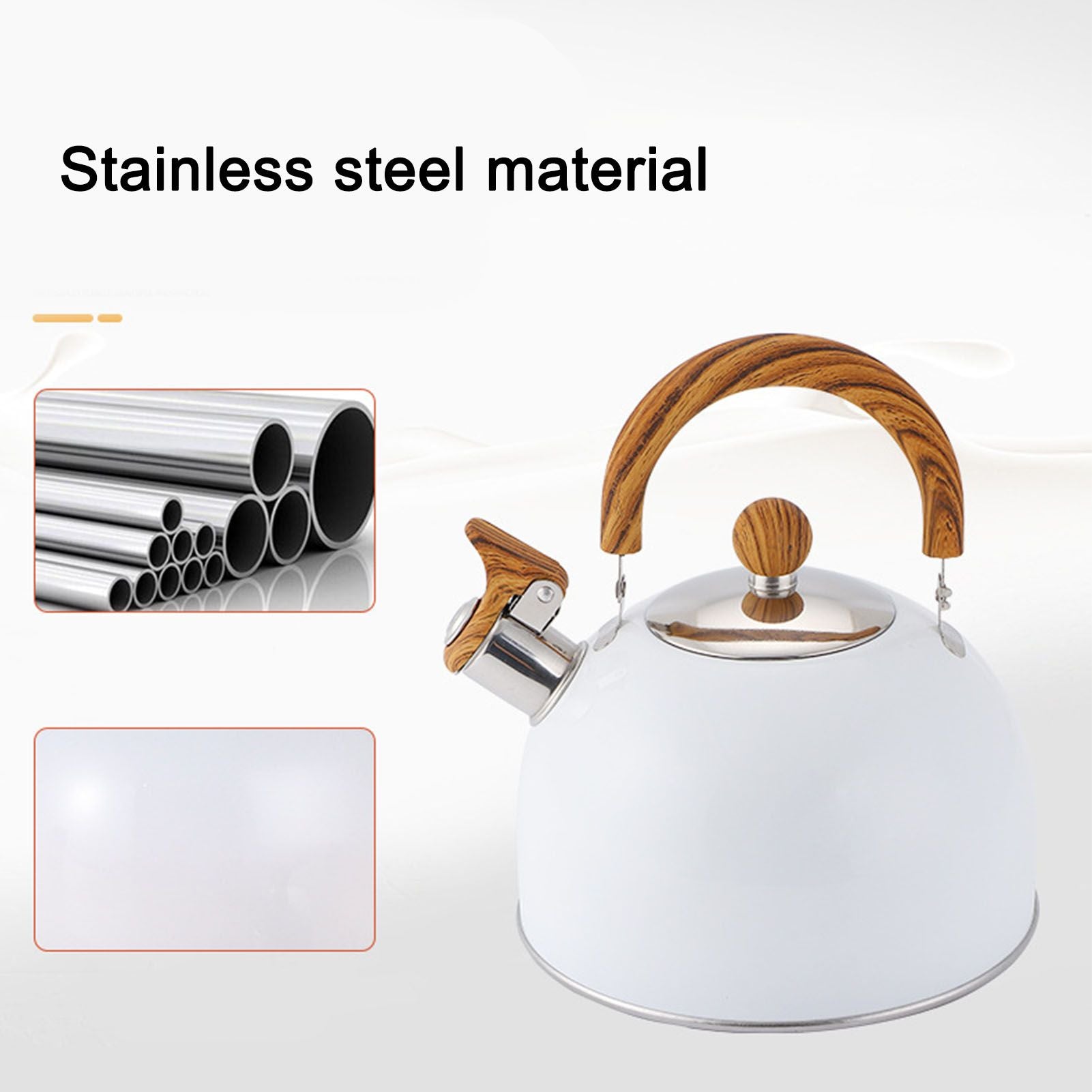 Whistling Kettle 2.5L Capacity White 304 Stainless Steel Fast Heating Ergonomic Handle Home Whistling Kettle V1294-YM3118220255611-0421