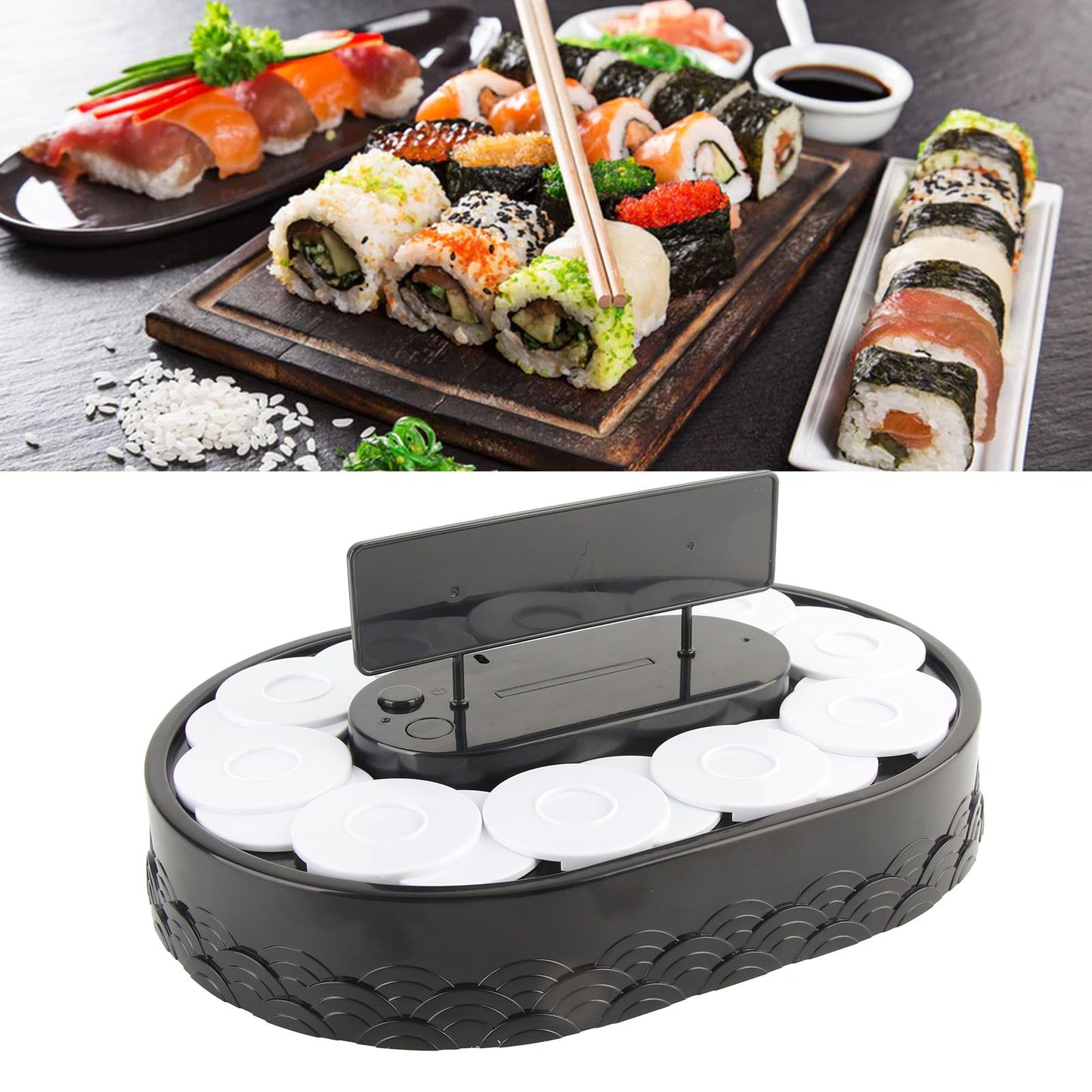 Rotary Sushi Machine Automatic Rotating Table Display Stand Swing Tray Turntable for Sushi Dessert Cupcake V1294-YM3118220256011-0421