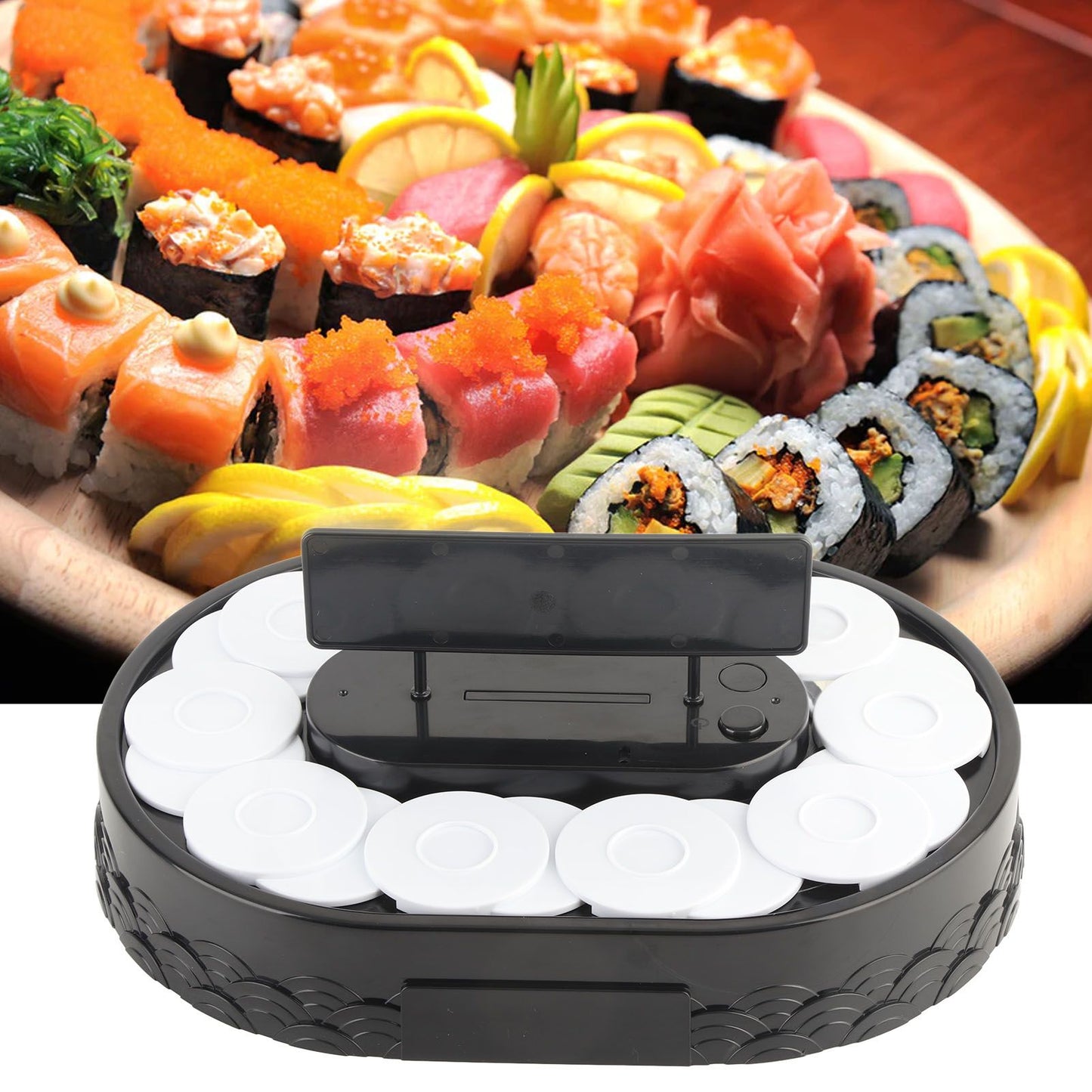 Rotary Sushi Machine Automatic Rotating Table Display Stand Swing Tray Turntable for Sushi Dessert Cupcake V1294-YM3118220256011-0421