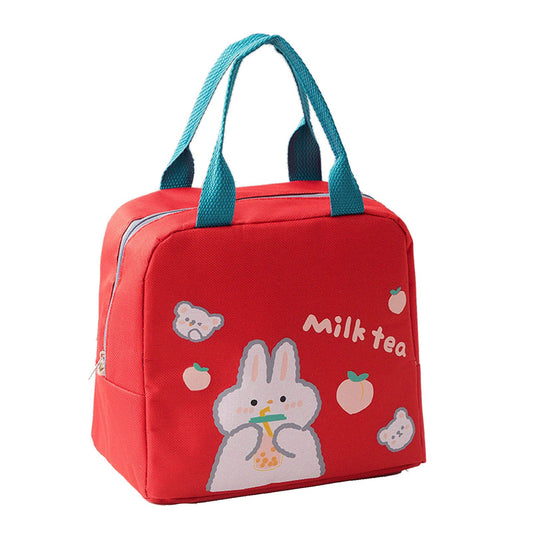 Lunch Bag Cartoon Style Zipper Widened Handle Oxford Cloth Aluminum Film Portable Lunchbox Bag for Student Red V1294-YM3118220256211-0421