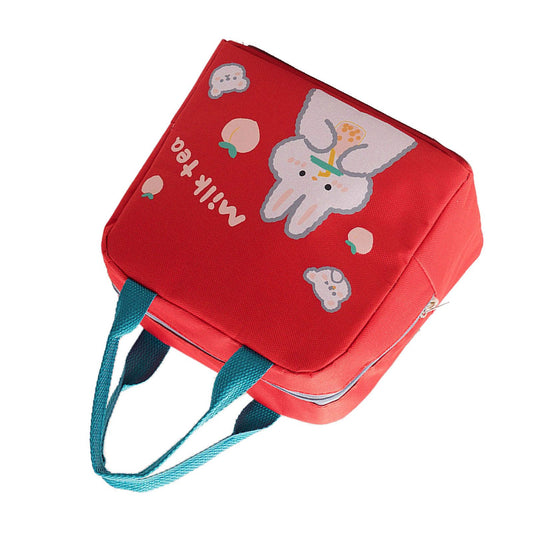 Lunch Bag Cartoon Style Zipper Widened Handle Oxford Cloth Aluminum Film Portable Lunchbox Bag for Student Red V1294-YM3118220256211-0421