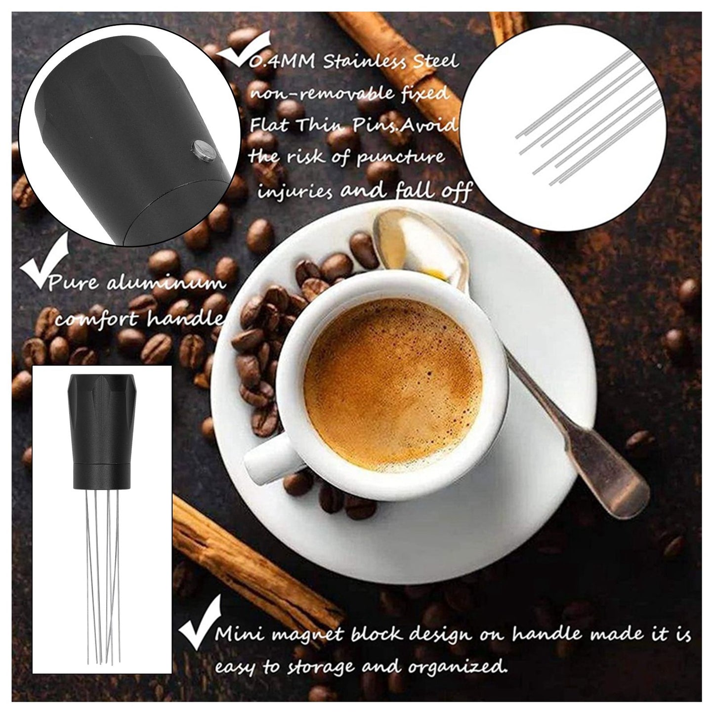 Coffee Distribution Tool Stainless Steel Aluminum Alloy Ergonomic Handle Easy Cleaning Coffee Tool for Cafe V1294-YM3118220256311-0421
