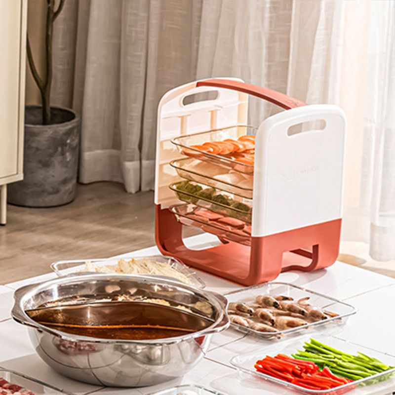 Four Layers Dish Preparation Plate Drawer Design Plastic Vegetable Preparation Rack Kitchen Storage Rack Pink V1294-YM3118220256712-0421