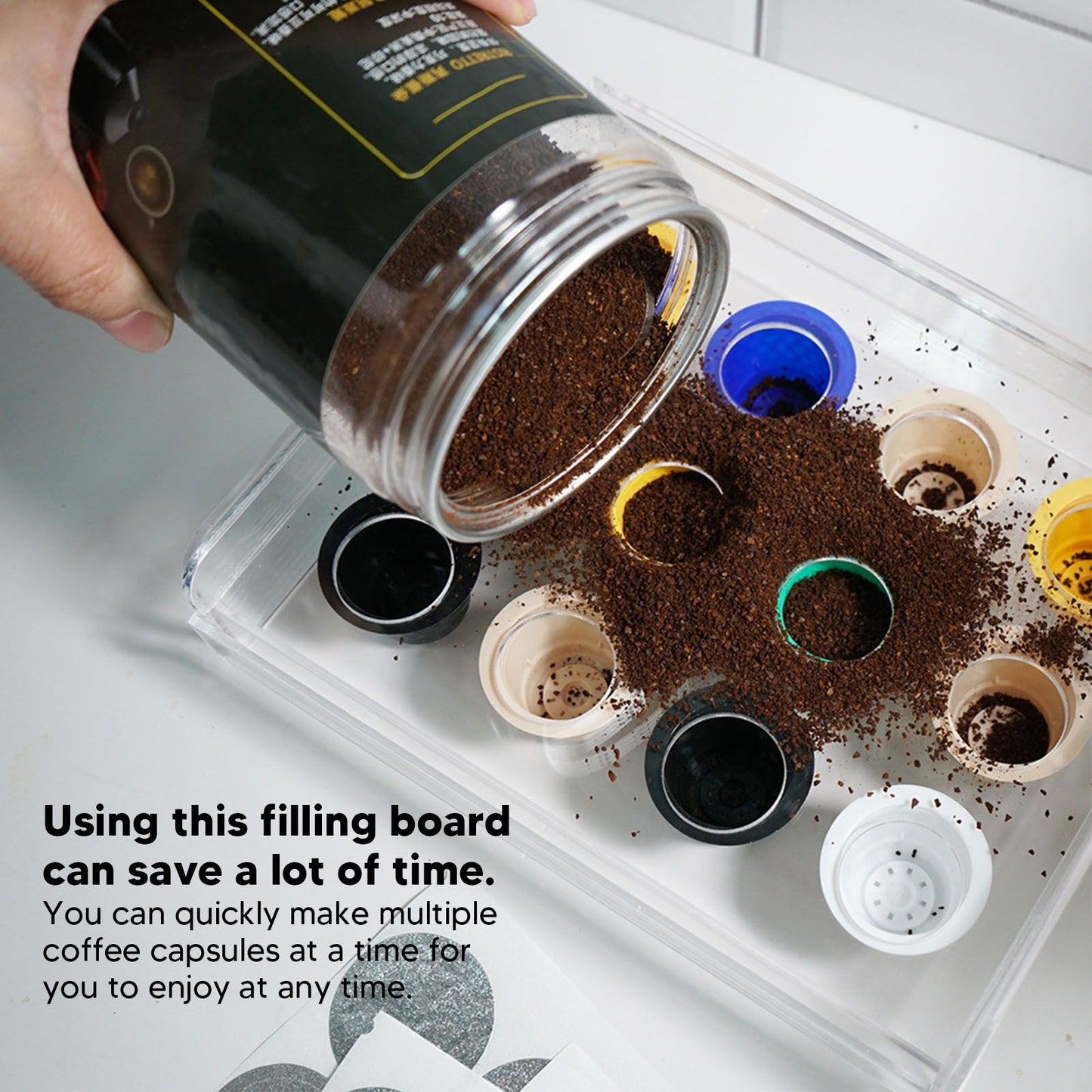 12 Holes Manual Coffee Capsules Filling Board Reusable Coffee Capsule Holder Rack with Coffee Tamper V1294-YM3118220258211-0421
