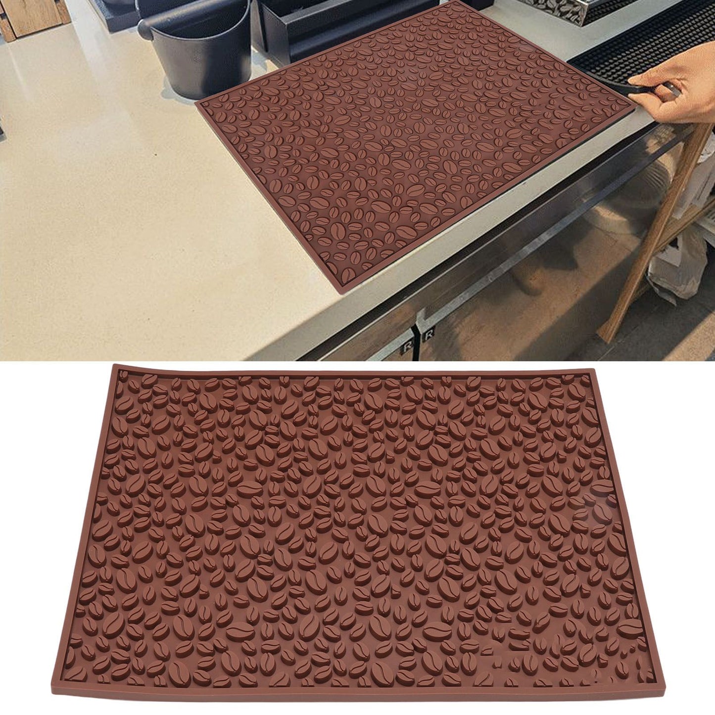 Non Slip Cup Mat Coffee Bean Design Desktop Bar Counter PVC Pad for Water Draining Filtering Brown V1294-YM3118220262911-0421
