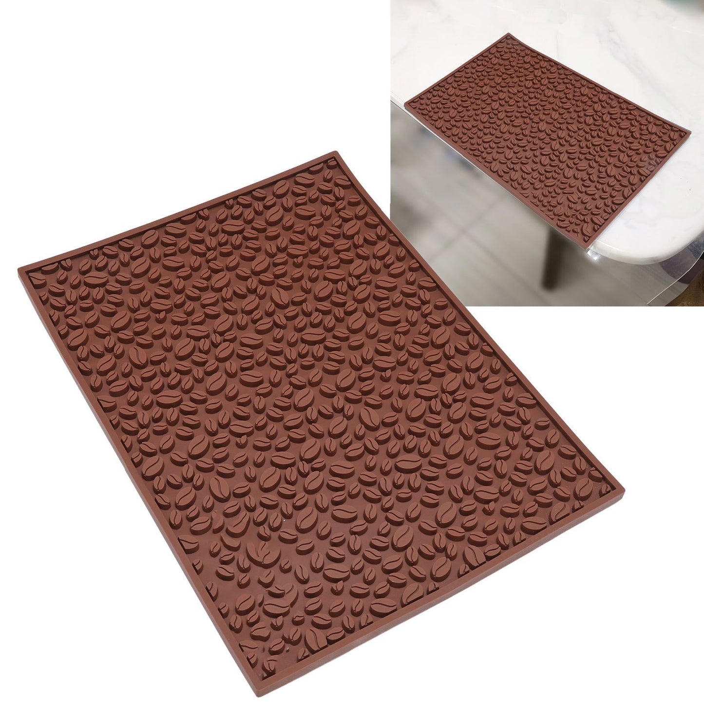 Non Slip Cup Mat Coffee Bean Design Desktop Bar Counter PVC Pad for Water Draining Filtering Brown V1294-YM3118220262911-0421