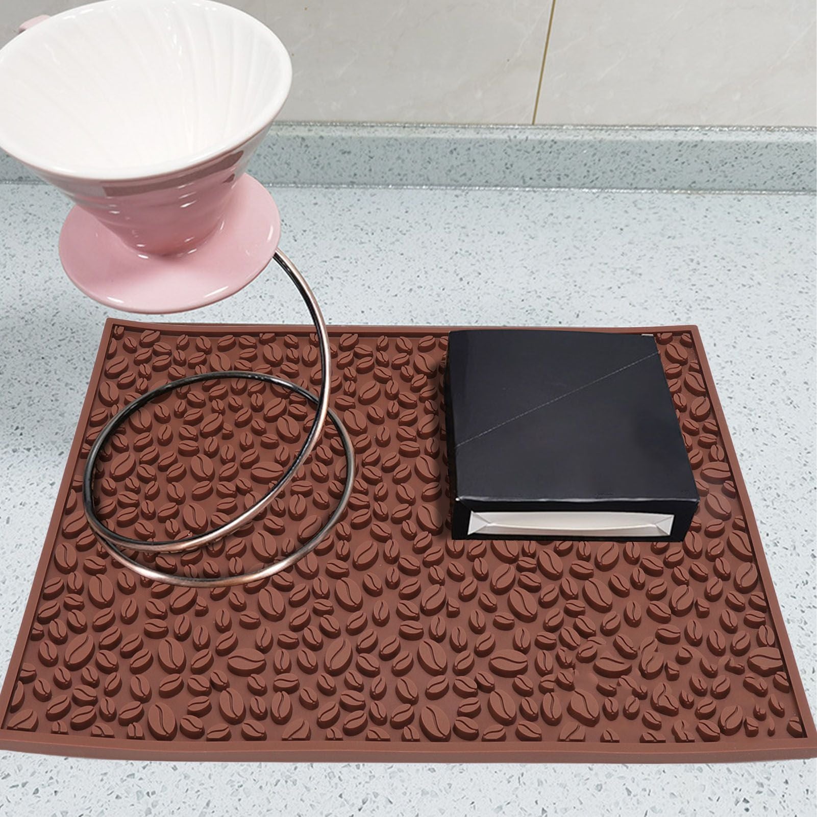 Non Slip Cup Mat Coffee Bean Design Desktop Bar Counter PVC Pad for Water Draining Filtering Brown V1294-YM3118220262911-0421