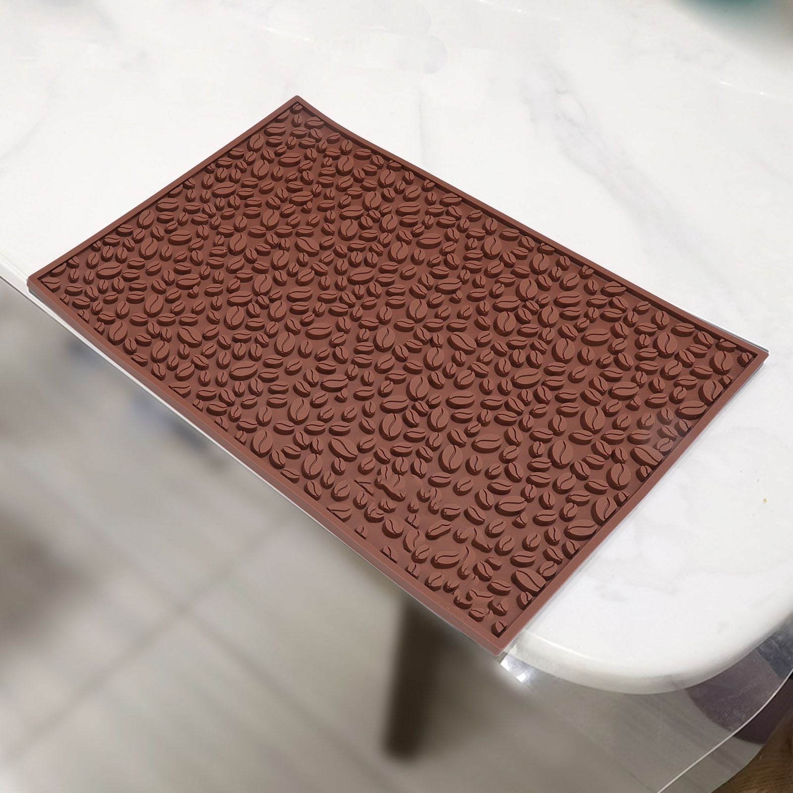 Non Slip Cup Mat Coffee Bean Design Desktop Bar Counter PVC Pad for Water Draining Filtering Brown V1294-YM3118220262911-0421