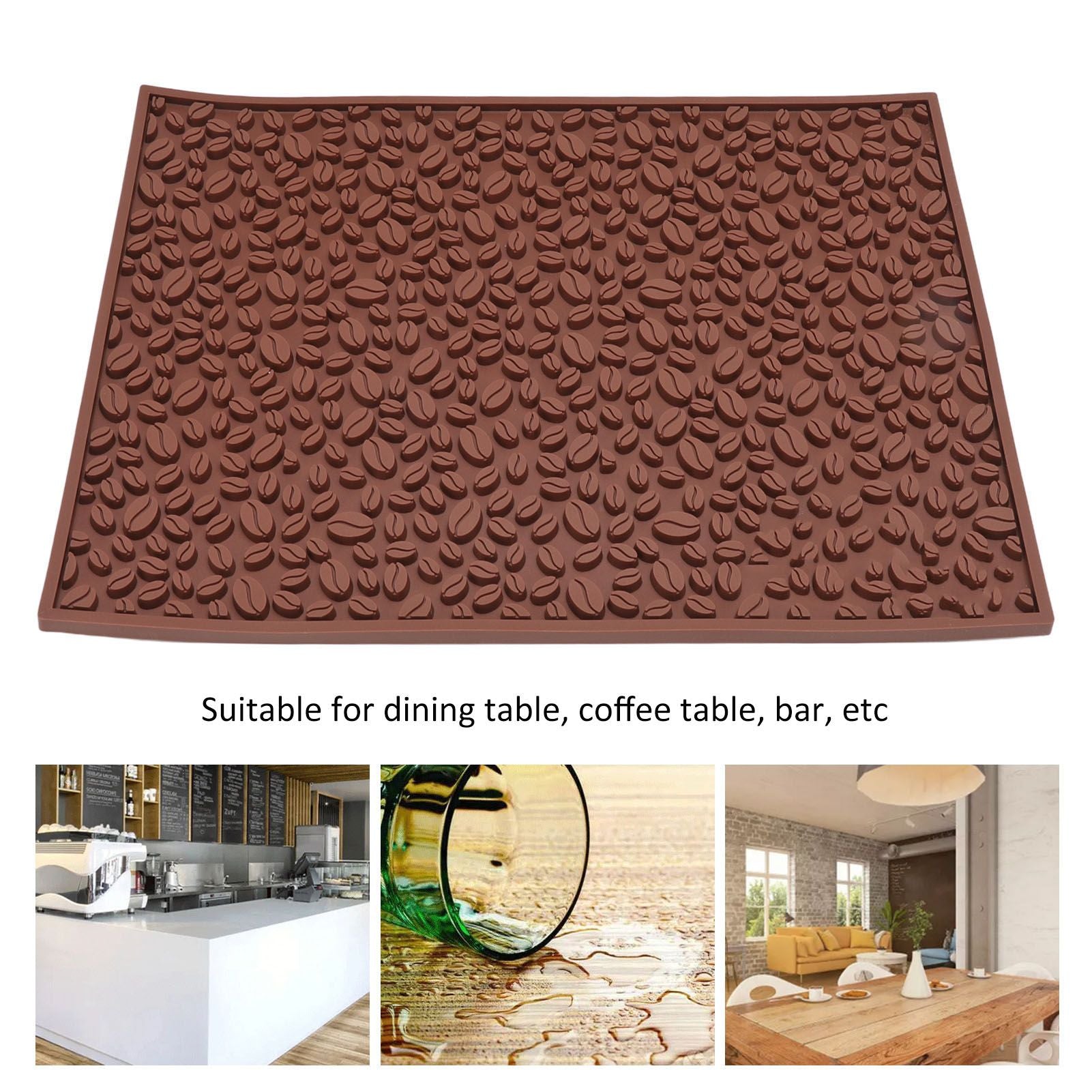Non Slip Cup Mat Coffee Bean Design Desktop Bar Counter PVC Pad for Water Draining Filtering Brown V1294-YM3118220262911-0421