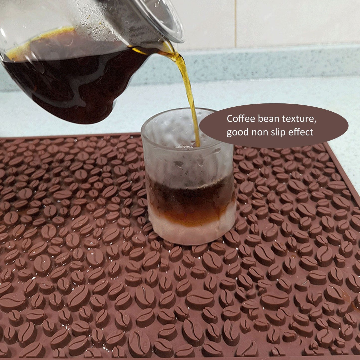 Non Slip Cup Mat Coffee Bean Design Desktop Bar Counter PVC Pad for Water Draining Filtering Brown V1294-YM3118220262911-0421