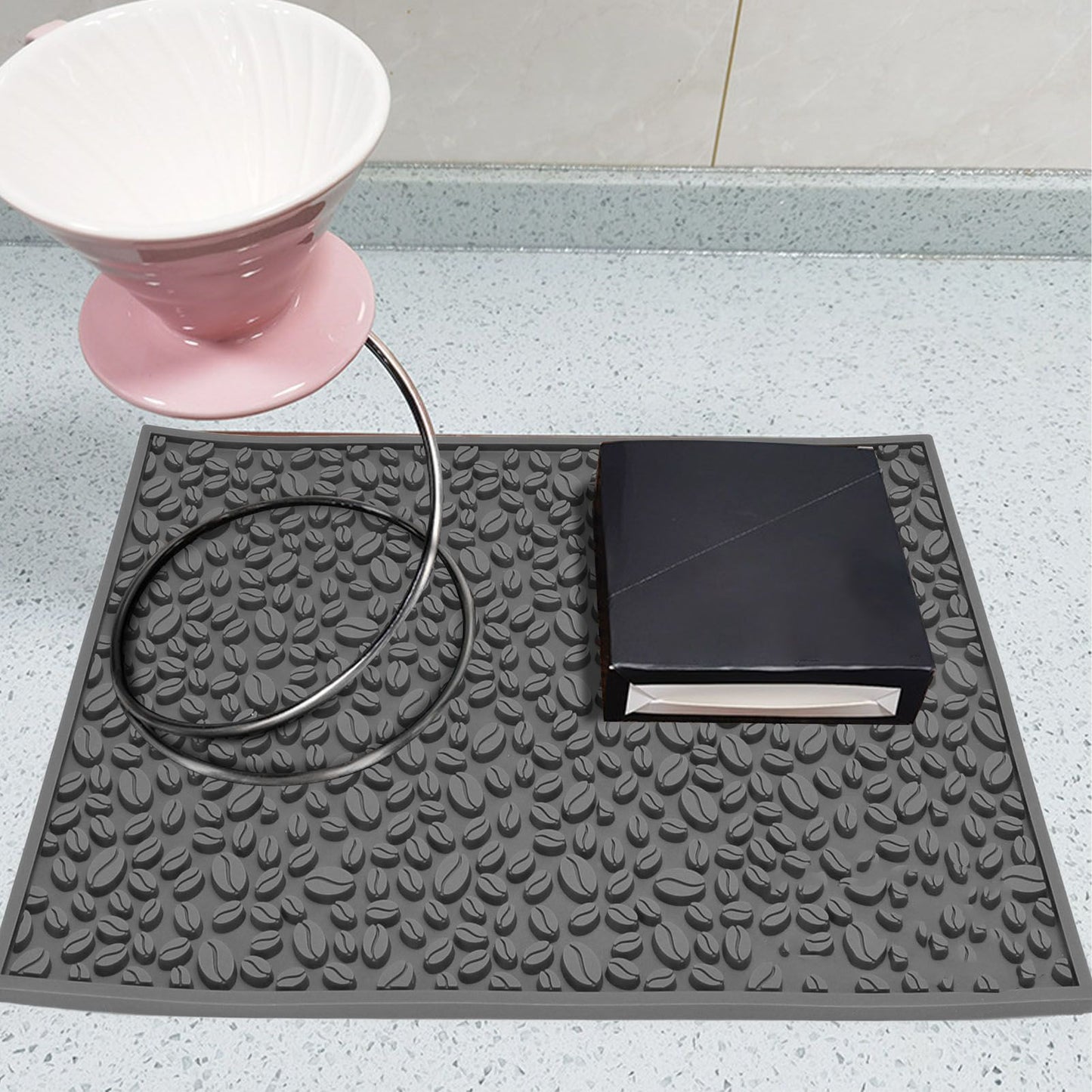 Non Slip Cup Mat Coffee Bean Design Desktop Bar Counter PVC Pad for Water Draining Filtering Grey V1294-YM3118220262914-0421