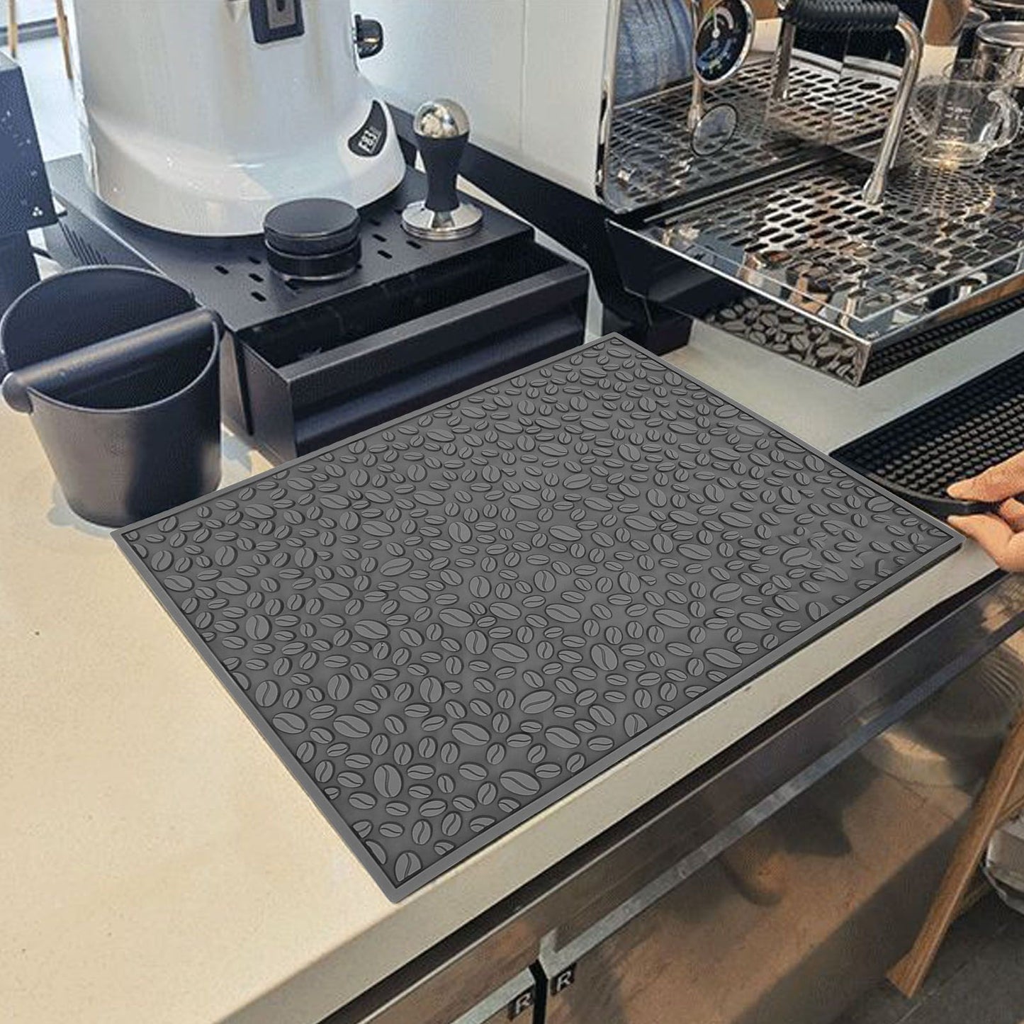 Non Slip Cup Mat Coffee Bean Design Desktop Bar Counter PVC Pad for Water Draining Filtering Grey V1294-YM3118220262914-0421